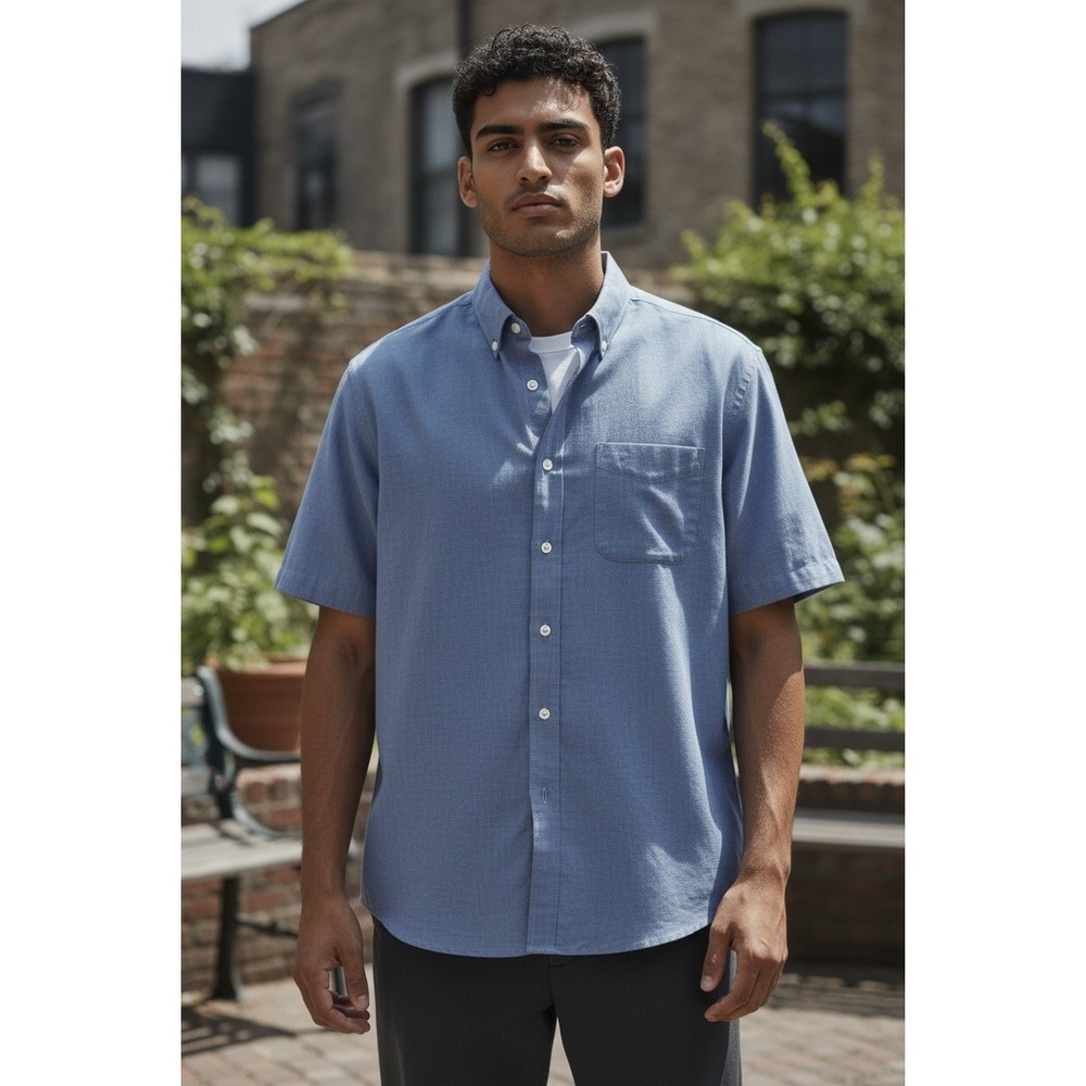 LLBean Mens Traditional Fit Short Sleeve Button Down Shirt Blue Size 16 1/2 Reg